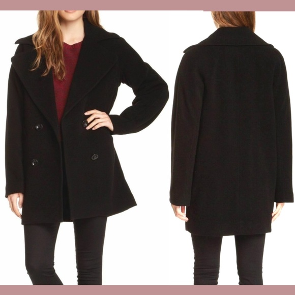 NEW Trina Turk [ 14 ] Wool Blend Double Breasted Pea Coat in BLACK‎ - Picture 1 of 16
